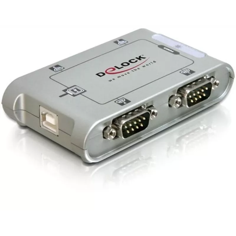 Delock 87414 USB 2.0 naar 4x serieel RS-232 adapter, incl. verlengkabel van 1 m, zilver