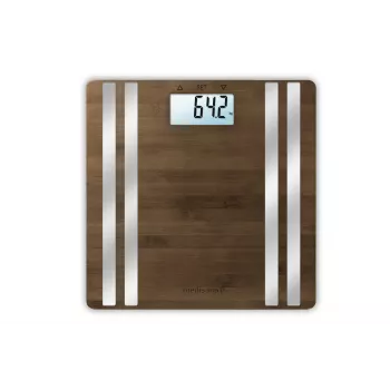 Elektronische personenweegschaal Medisana BS 552 — zilverkleurig met bamboe oppervlak, max. 180 kg, 100 g nauwkeurigheid, Bluetooth, BMI, lichaamssamenstelling