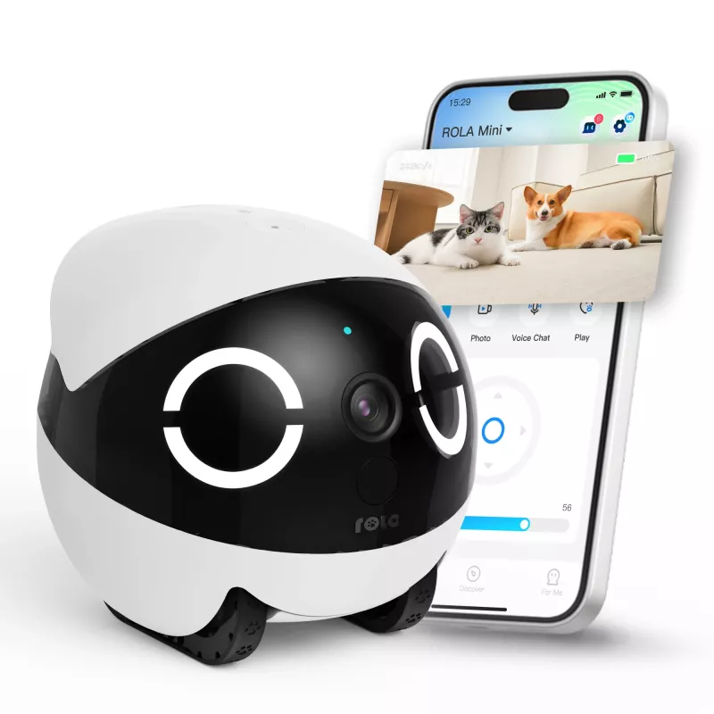 Enabot ROLA Mini huisdiergezelschapsrobot, laser, 5000 mAh, wit/zwart