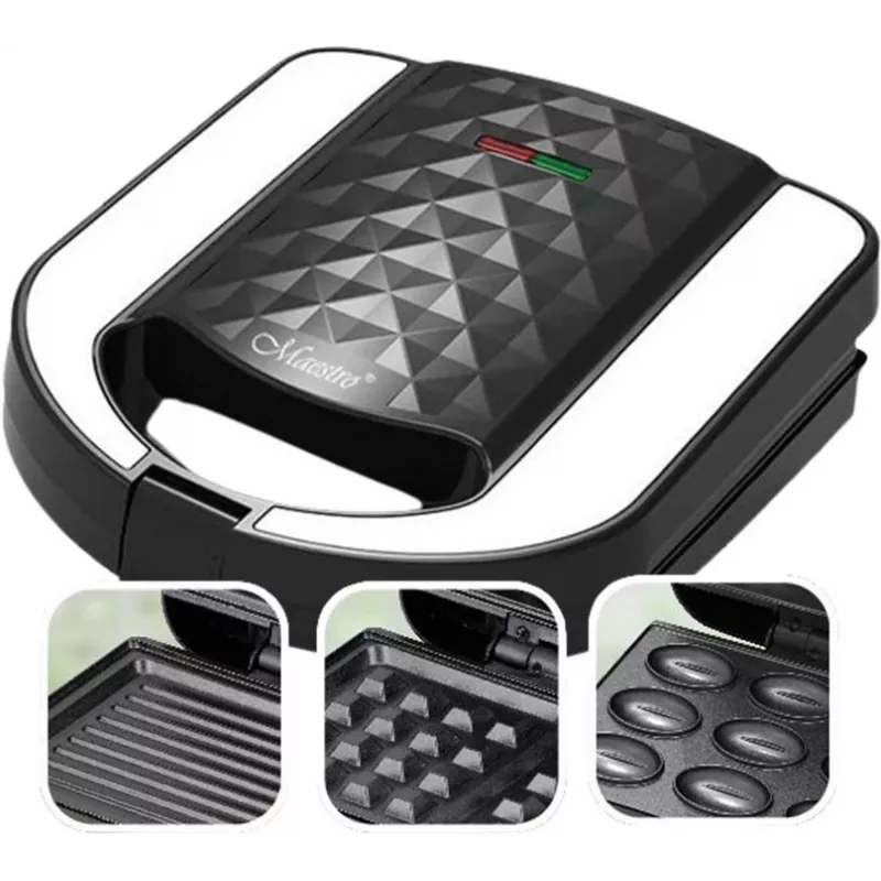 Toaster sandwichmaker Maestro MR-709 3in1 750W – sandwichpers, grill- & wafelplaten, wit