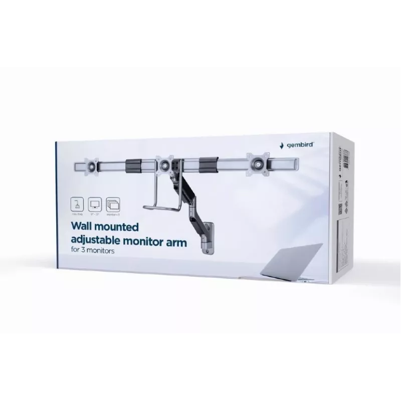 Wandgemonteerde verstelbare monitorarm Gembird MA-WA3-01 voor 3 monitors
