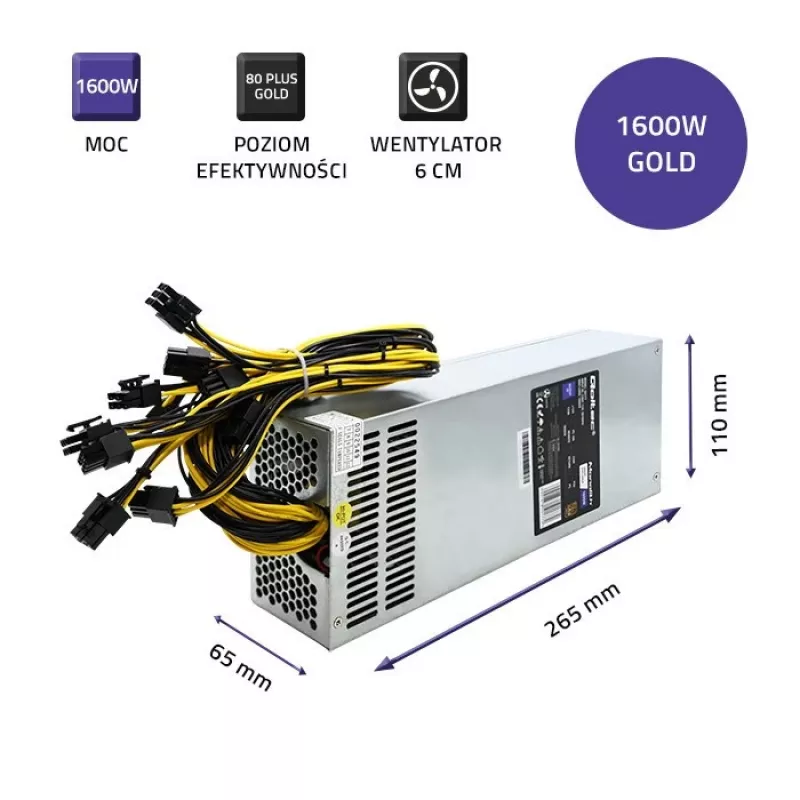 Qoltec 50177 PCI-E-voeding Smart 1600W | 80 Plus Gold - Data Mining
