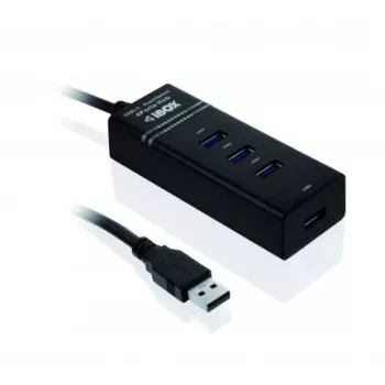 USB 3.2 Gen 1 Type-A 4-poorts hub IBOX IUH3FB, 5000 Mbit/s, zwart, 0,5 m kabel