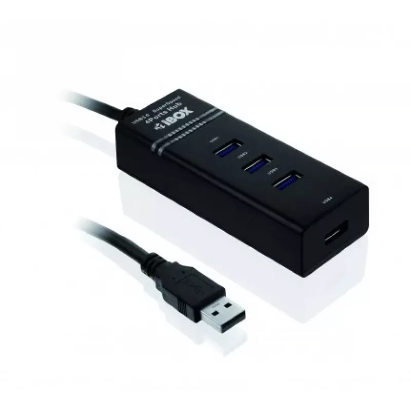 USB 3.2 Gen 1 Type-A 4-poorts hub IBOX IUH3FB, 5000 Mbit/s, zwart, 0,5 m kabel
