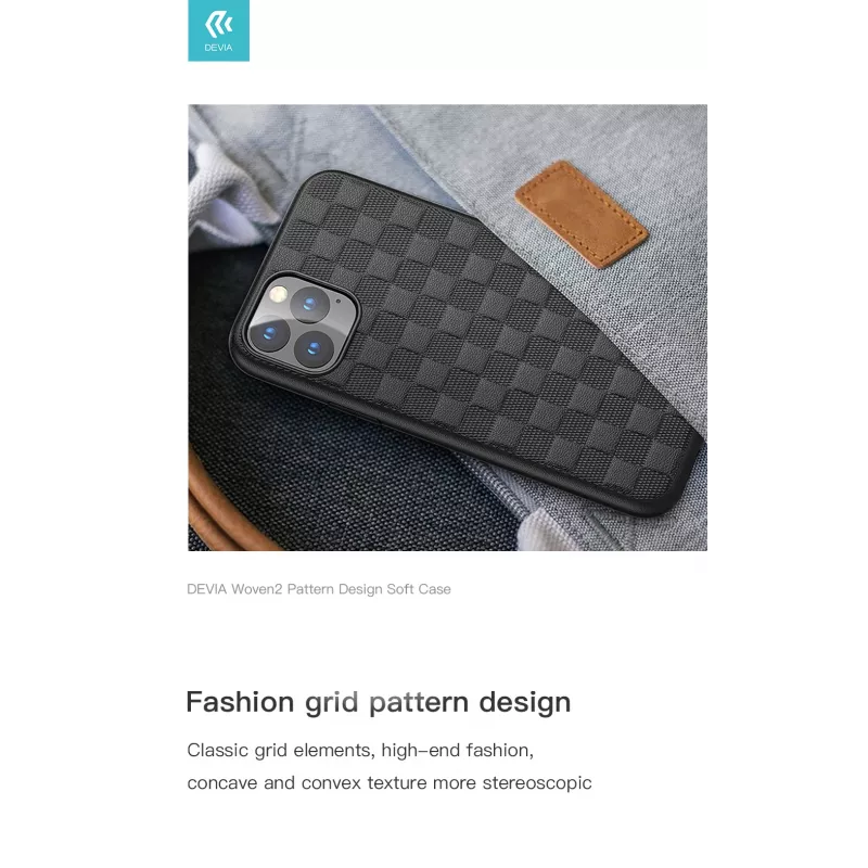 Softcase Devia Woven2 voor iPhone 11 Pro – geweven textuur, zwart