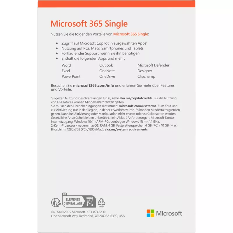 Microsoft 365 Personal [DE] 1J abonnement, medialog, FY25H2 alleen voor Windows >10 / MacOS