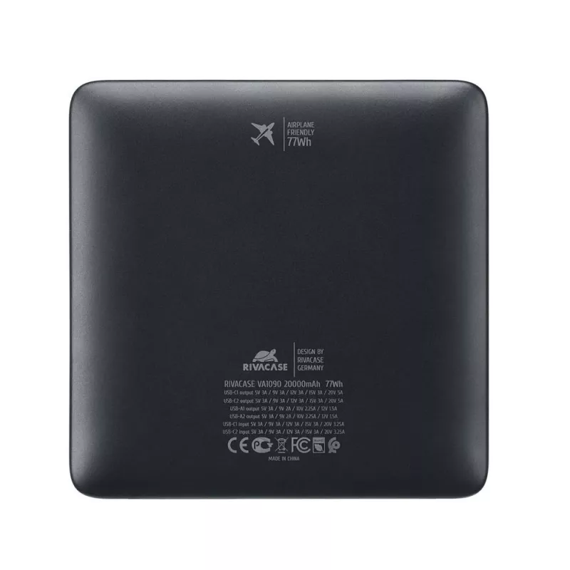 Powerbank Rivacase VA1090 — 20000 mAh, 77 Wh, totale uitgang 100 W, 440 g