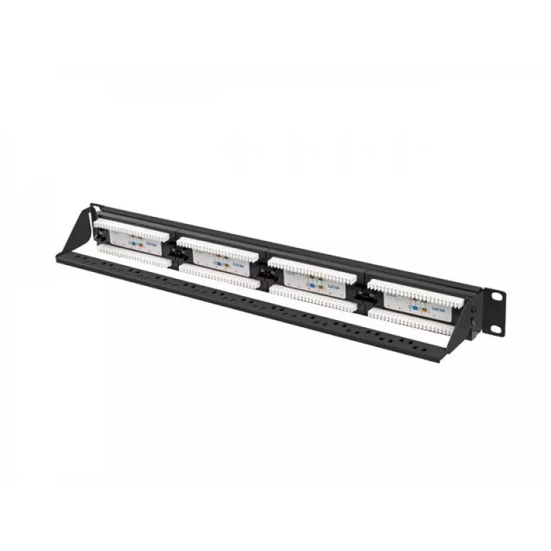 Patchpanel 1U LANBERG PPUA-1024-B, 24 poorten, Cat6a, U/UTP, 1U rack, diepte 102 mm, metaal, zwart
