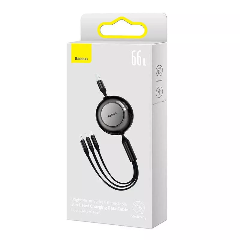Baseus CAMJ010101 Bright Mirror 2 Series 3-in-1 USB-kabel, 66 W, 1 m, zwart