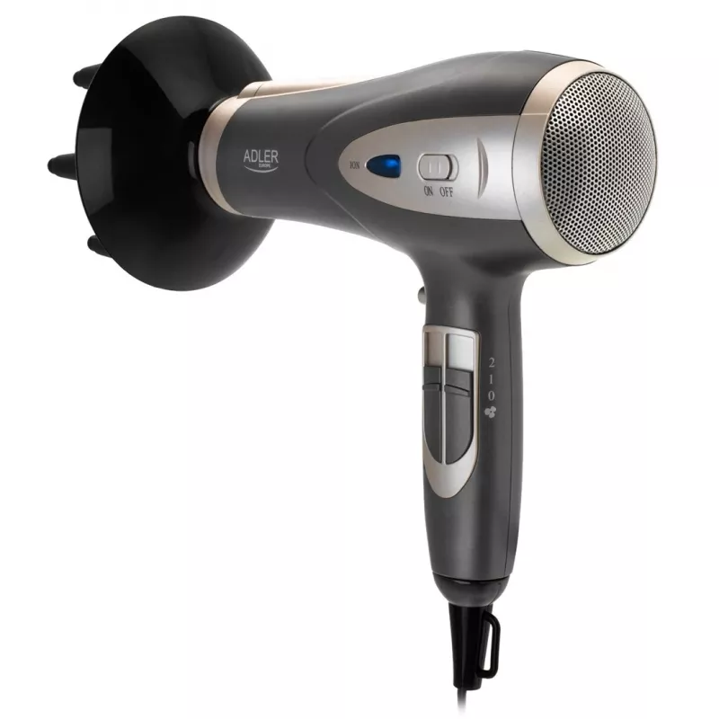 Haardroger Adler AD 2248gc 2200W — ionisch, 2 snelheden, 3 temperaturen, koudstand, diffusor, concentrator, 1,8 m kabel