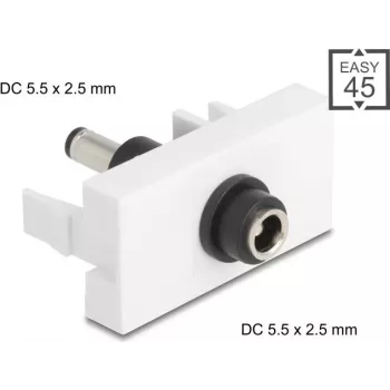 DC-stroomverlengmodule DELOCK Easy 45 — bus DC 5,5×2,5 mm naar stekker DC 5,5×2,5 mm — model 90865