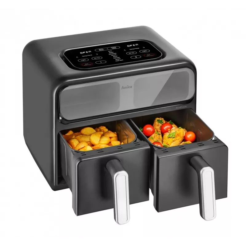 Amica AFM 7020 dubbele heteluchtfriteuse, 8 L, 2400 W, zwart