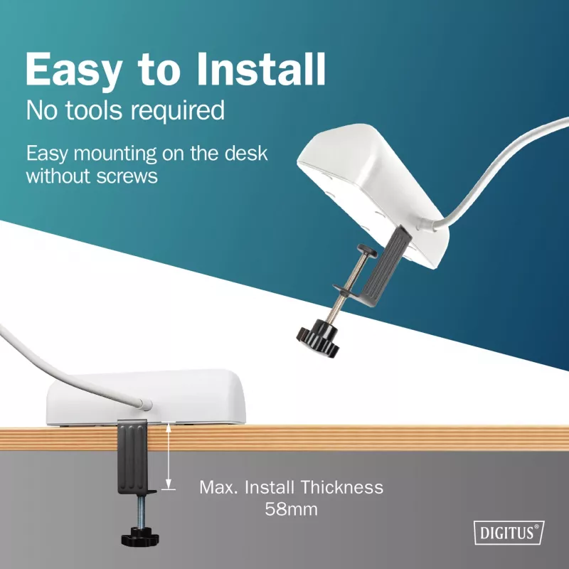 Meervoudig stopcontact DIGITUS 3-voudig met 2×USB-A en 1×USB-C, 3 AC-stopcontacten type E/F, 1,5 m kabel, wit