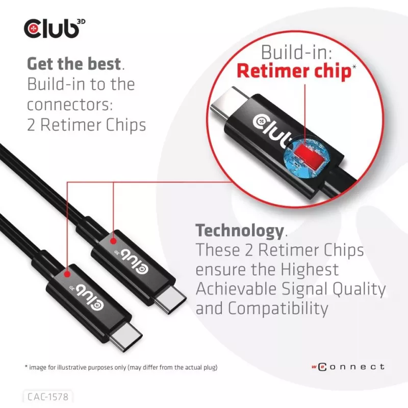 CLUB3D USB4 Gen3x2 Type-C bidirectionele kabel 8K60Hz, data 40Gbps, PD 240W(48V/5A) EPR M/M 2m / 6.56ft