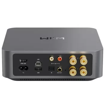 Stereo-streamingversterker WiiM Amp Pro donkergrijs — Wi‑Fi, Bluetooth 5.3, AirPlay 2, Spotify Connect, HDMI ARC, optische ingang, sub-uitgang