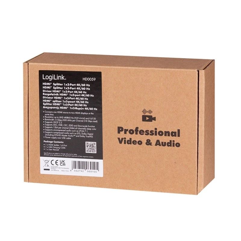 HDMI-splitter 1x2, 4k/60Hz