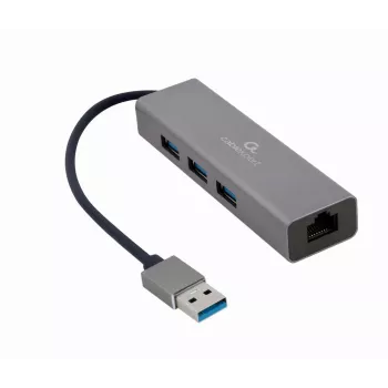 Gembird A-AMU3-LAN-01 USB-A naar Gigabit LAN-adapter met 3-poorts USB 3.0-hub, zwart