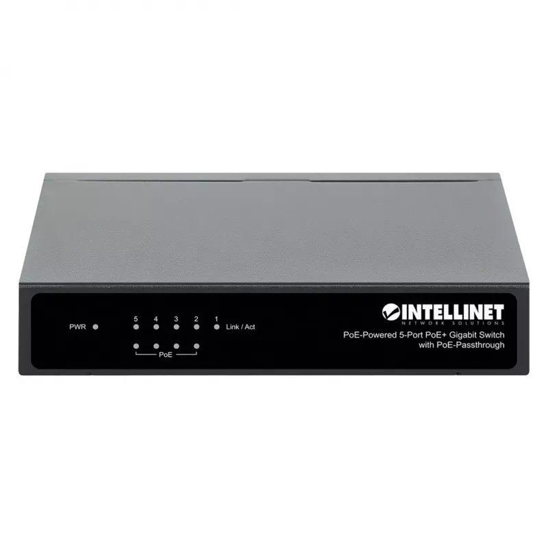 Gigabit 5xPoE Passthrough-switch, gevoed via PoE of AC, 68W