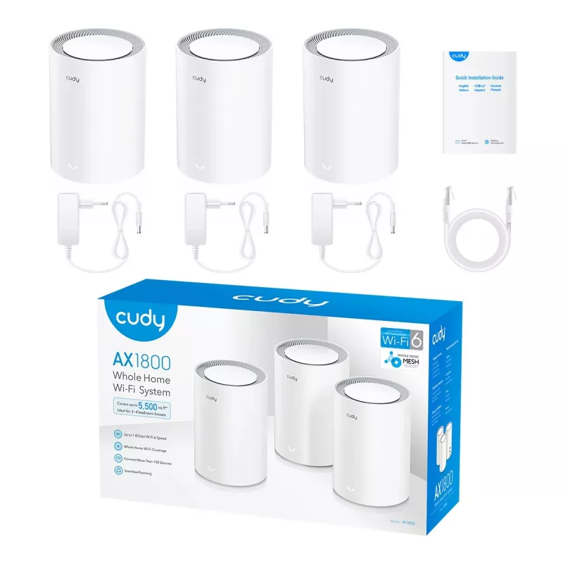 Cudy M1800 3-pack Dual-band (2,4 GHz / 5 GHz) Wi-Fi 6 (802.11ax) Wit 1 Intern