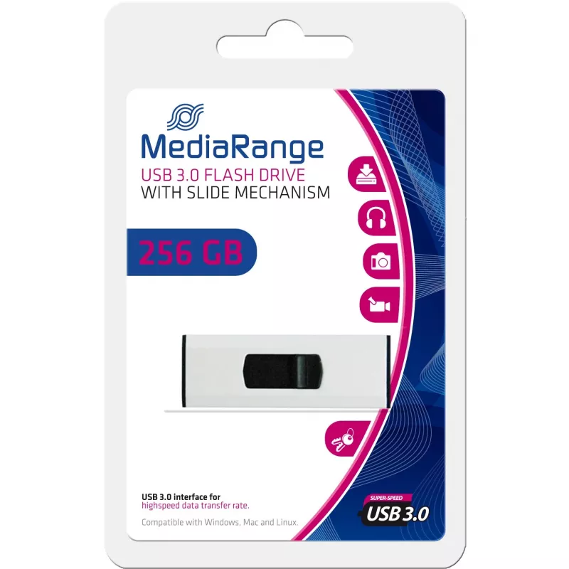 MediaRange - USB-flashstation - 256 GB - USB 3.0 - zwart, zilver (MR919)