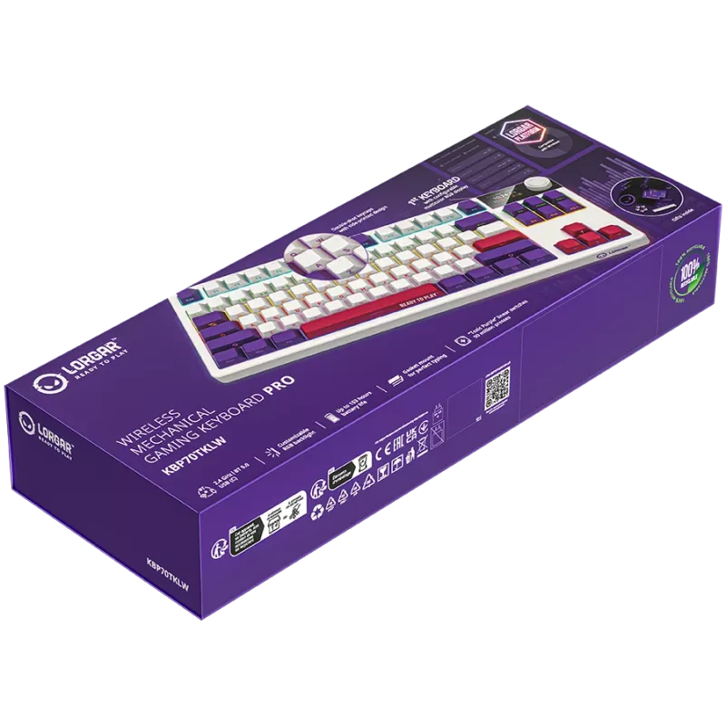 LORGAR KBP70TKLW, draadloos TKL mechanisch gaming-toetsenbord Pro, wit, EN-layout