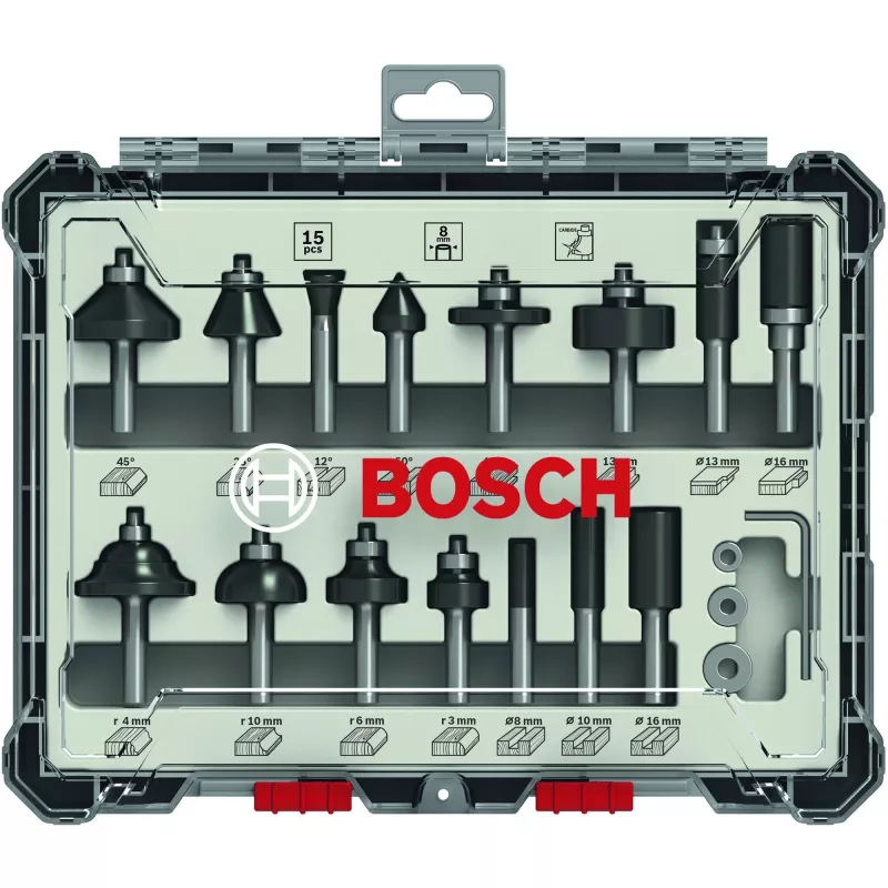 Bosch 2 607 017 472 Frezenset, 15 stuks, 8 mm schacht