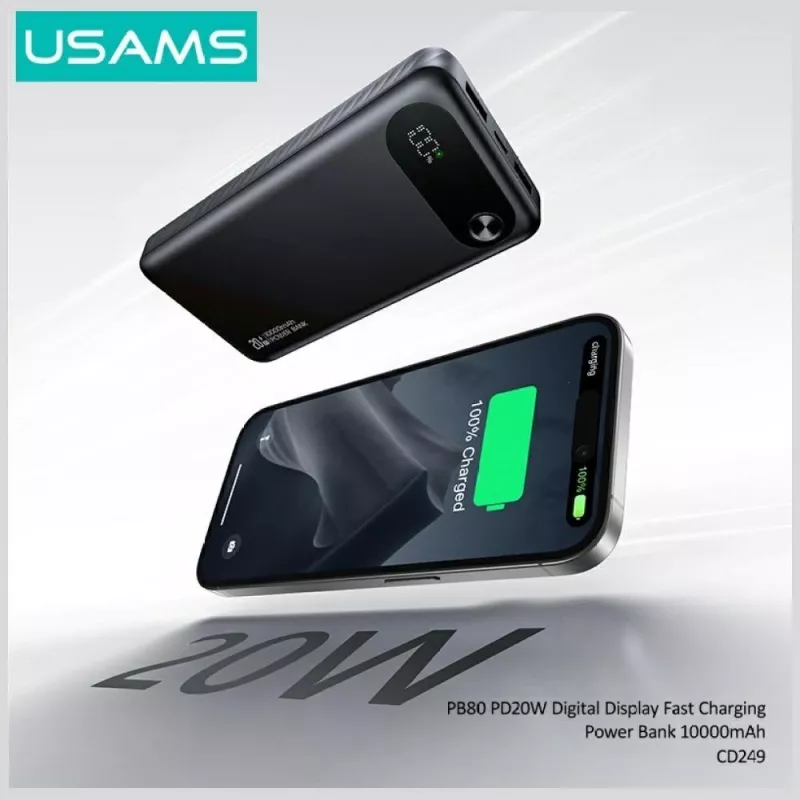 Draagbare powerbank usams PB80 10000mAh 20W PD wit