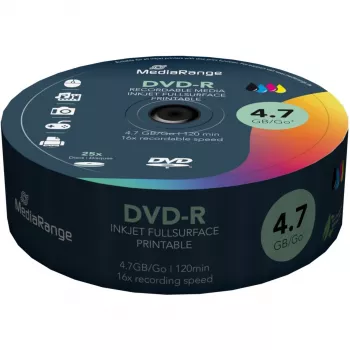 DVD-R MediaRange MR407 4,7 GB 16x inkjet-bedrukbaar 25 stuks