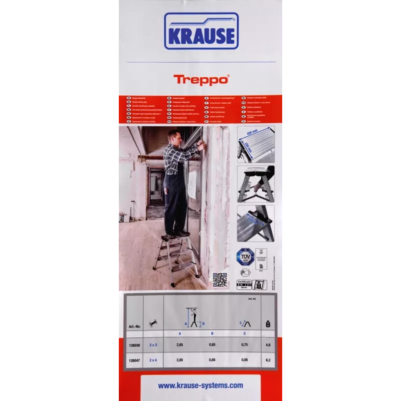 Opstapje Krause 126030 — aluminium 3 treden, 65 cm max hoogte, 6.1 kg, 500 mm breedte