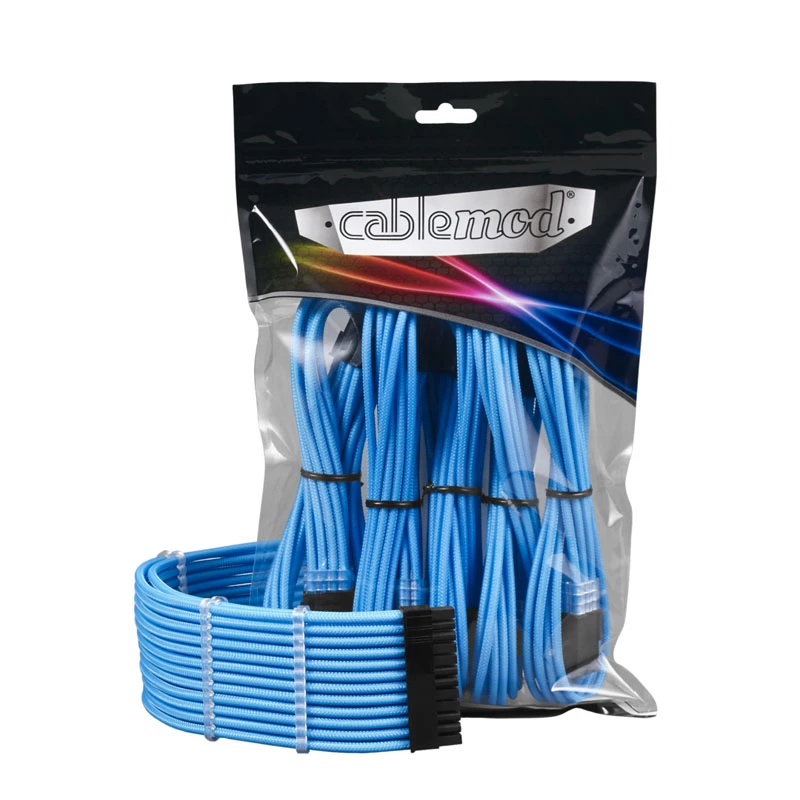 CableMod PRO ModMesh 12VHPWR kabelverlengingsset — lichtblauw, 3-delige GPU 12+4-pin verlengingen