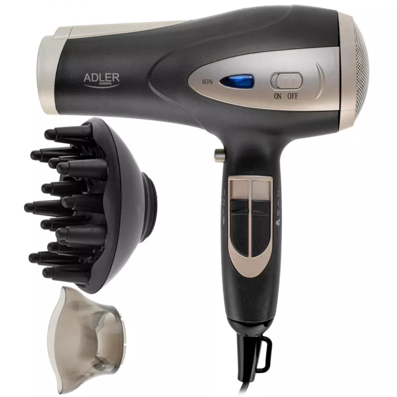 Haardroger Adler AD 2248gc 2200W — ionisch, 2 snelheden, 3 temperaturen, koudstand, diffusor, concentrator, 1,8 m kabel