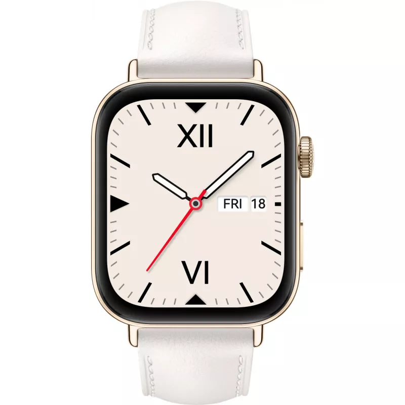 Watch Fit 3 (Solo-B19V), smartwatch goud/wit, leren bandje in wit