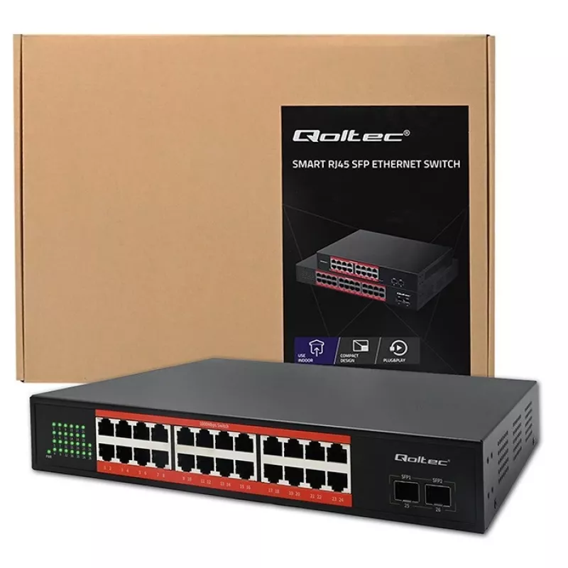 Netwerkswitch QOLTEC Gigabit Ethernet PoE 24xRJ45 2xSFP