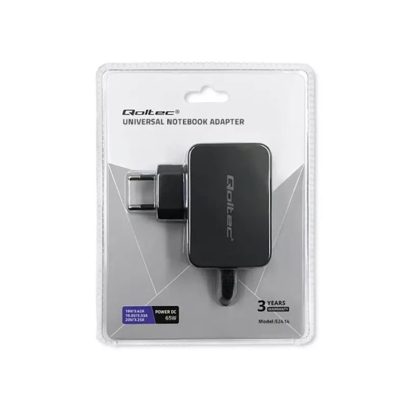 Universele voeding QOLTEC 52414 65W met 10 verwisselbare stekkers