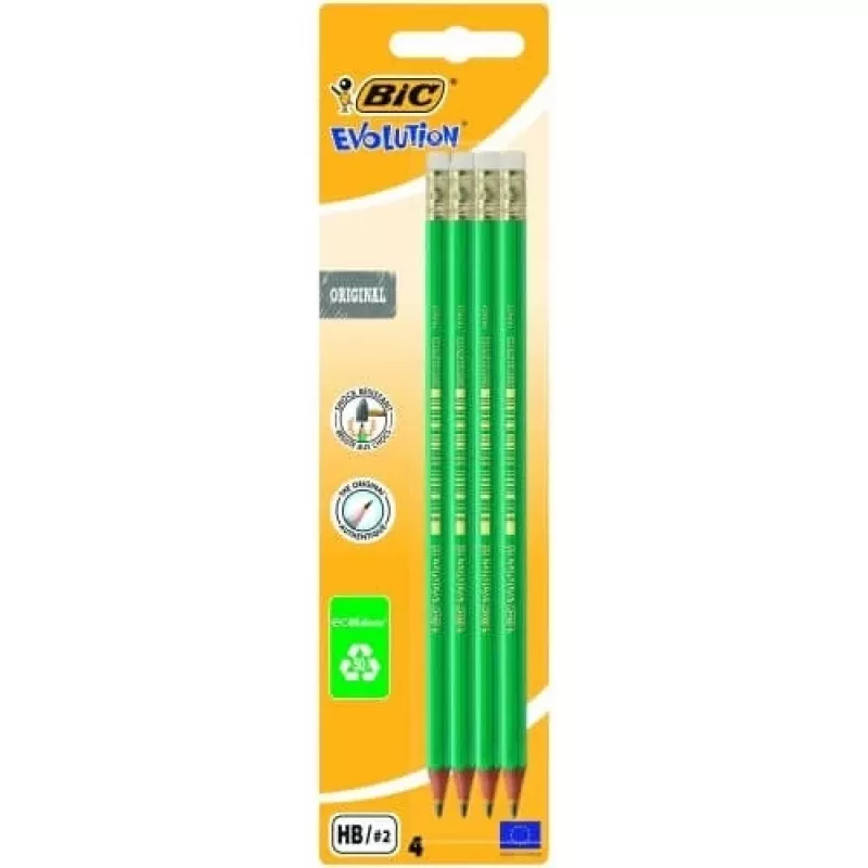 BIC potloden EVOLUTION Original met gum, HB, set 4 stuks 049012