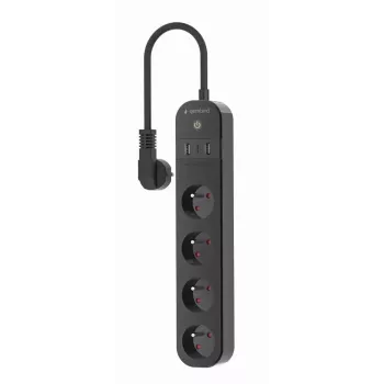 Stekkerdoos GEMBIRD TSL-PS-F4U-02 met 4 PL-stopcontacten en USB-oplader, zwart