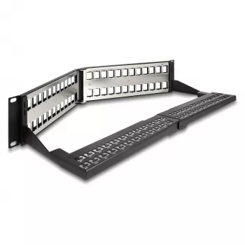 DeLOCK 19 inch Keystone patchpanel 48 poorten met trekontlasting 2U haaks zwart