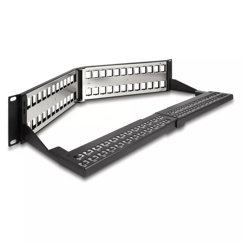 DeLOCK 19 inch Keystone patchpanel 48 poorten met trekontlasting 2U haaks zwart