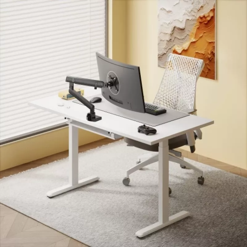 In hoogte verstelbaar bureau Up Up Bjorn wit, tafelblad L wit