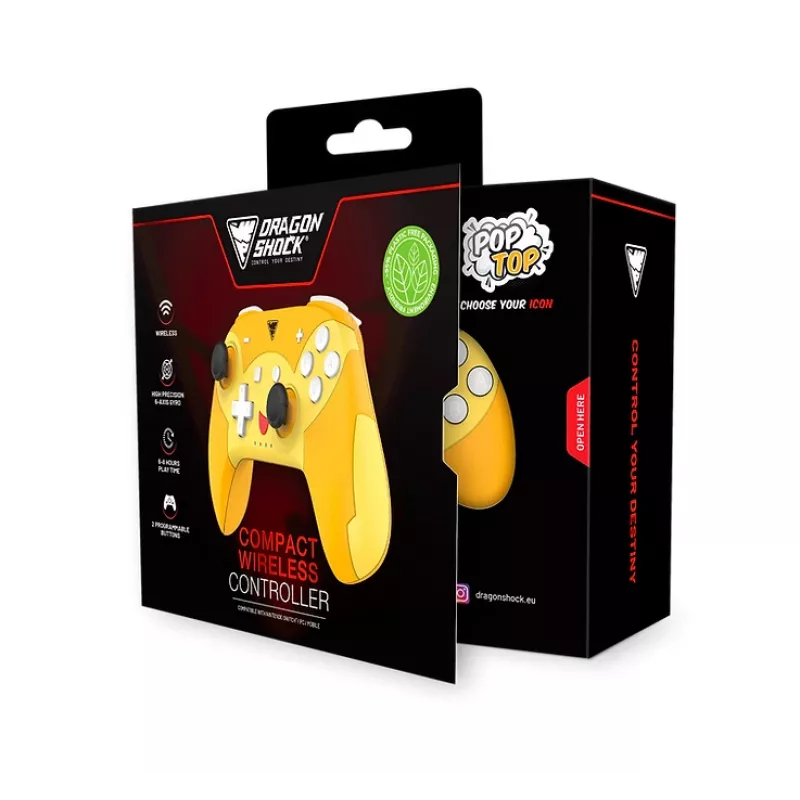 DragonShock PopTop Compact, gamepad, Nintendo Switch, terug-knop, D-pad, home-knop, reset-knop, draadloos, Bluetooth, USB Type-C