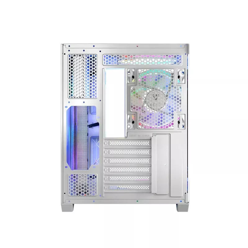 PC-behuizing MODECOM Volcano Panorama Midi Tower wit - micro ATX, gehard glas, ARGB, USB-C, ondersteunt GPU 400 mm