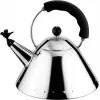 Alessi 9093 B waterkoker met handgreep, roestvrij staal, fluit in vogelvorm van zwart PA