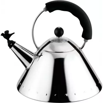 Alessi 9093 B waterkoker met handgreep, roestvrij staal, fluit in vogelvorm van zwart PA