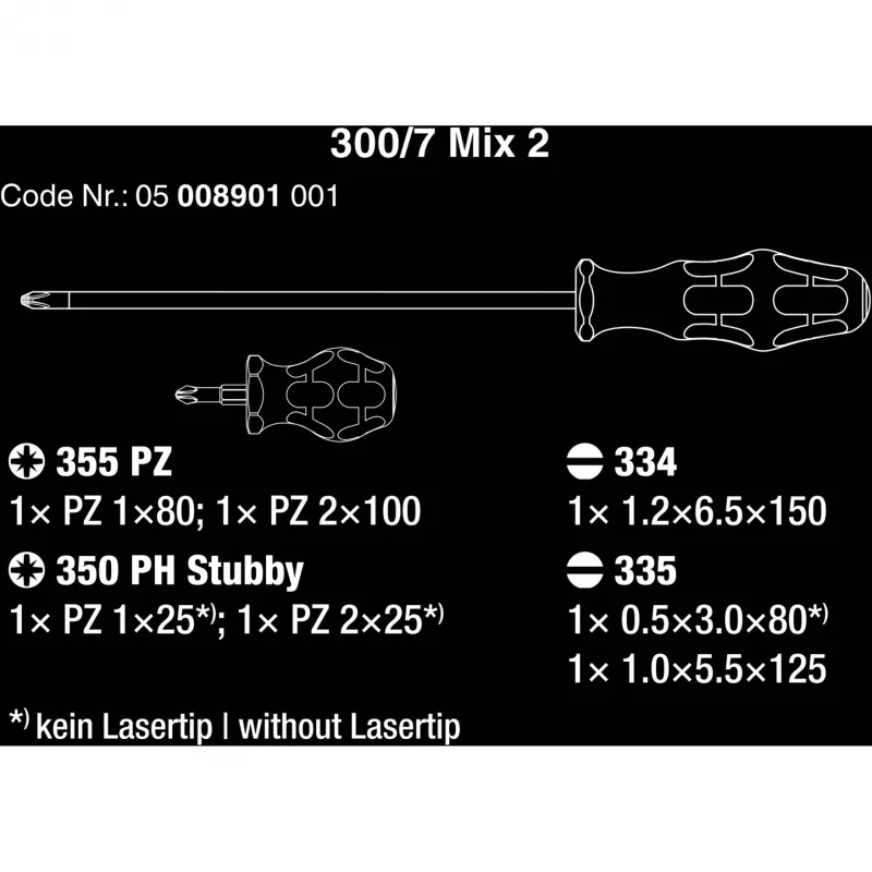 300/7 Mix 2 schroevendraaierset Kraftform Plus (zwart/groen, 7-delig, Lasertip)