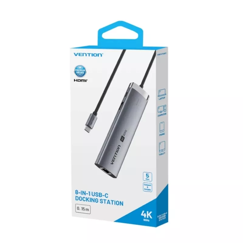 Vention USB-C 8-in-1 4K 60Hz 100W dockingstation