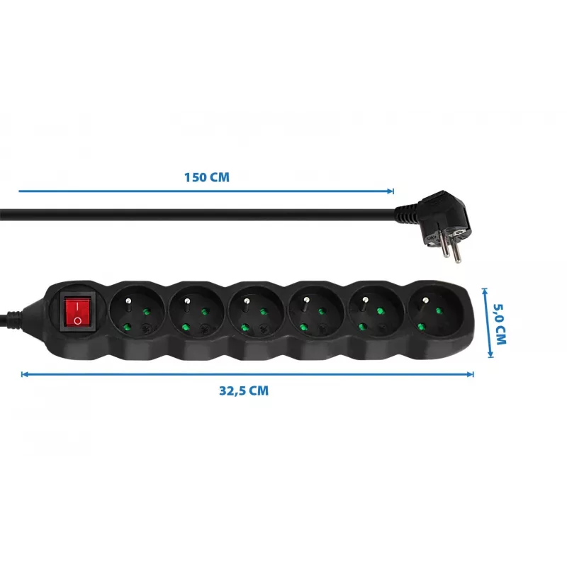 Esperanza ELK217K stroomverlenging 1,5 m 6 AC-stopcontact(en) binnen zwart