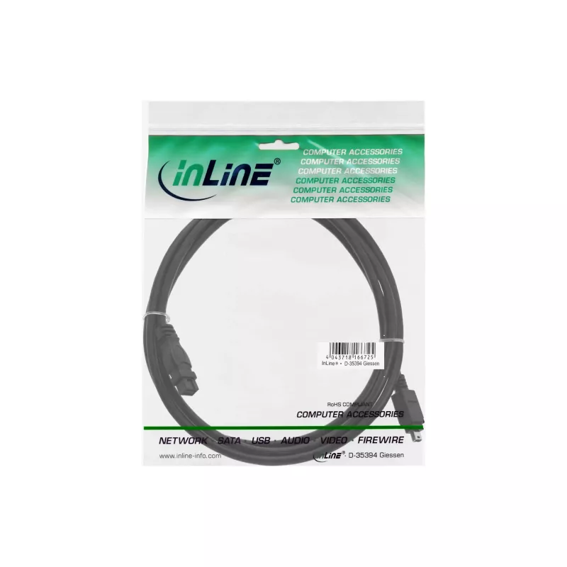FireWire 400 naar 800 kabel InLine 34901 1m stekker/stekker zwart