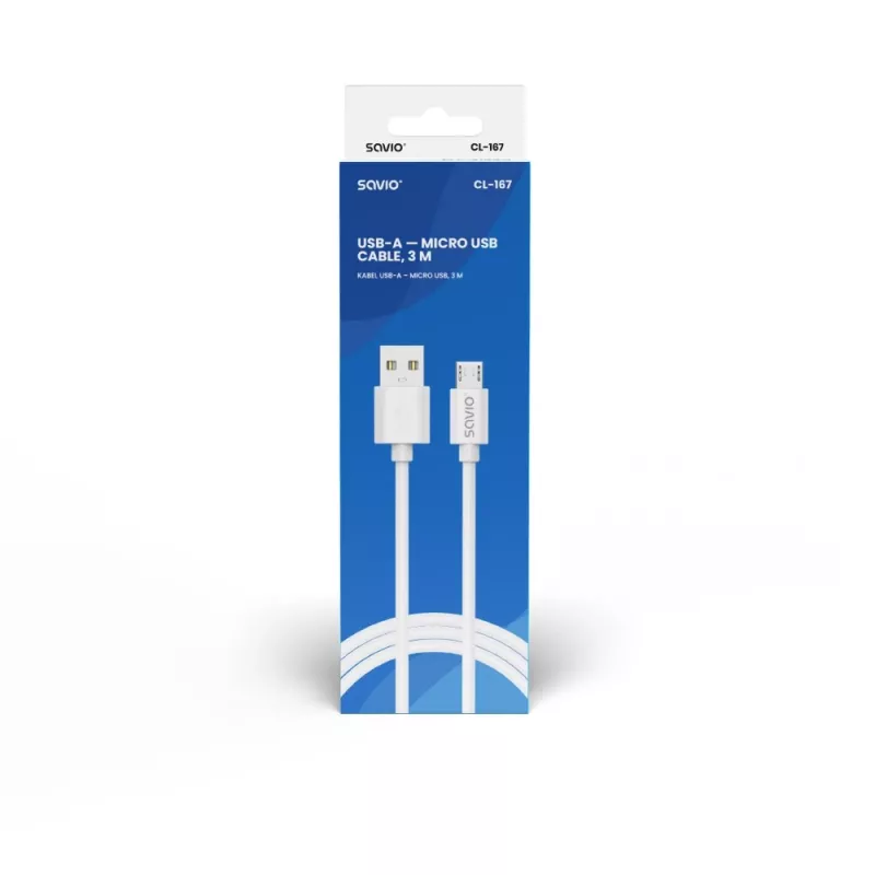 Savio USB 2.0 USB A - Micro USB wit CL-167 3 m kabel