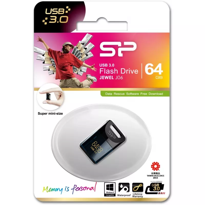 Silicon Power Jewel J06 SP064GBUF3J06V1D 64 GB USB-stick, USB 3.2 Gen 1 (USB 3.0), donkerblauw