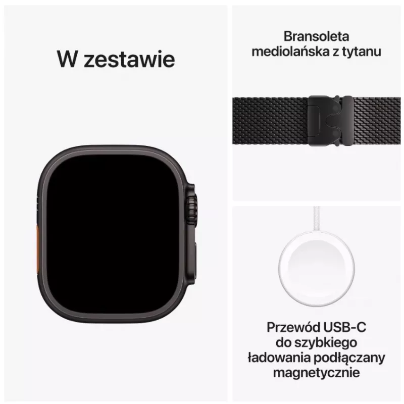 Smartwatch Apple Watch Ultra 3 GPS + Cellular 49mm Black Titanium Case met Black Titanium Milanese Loop Medium